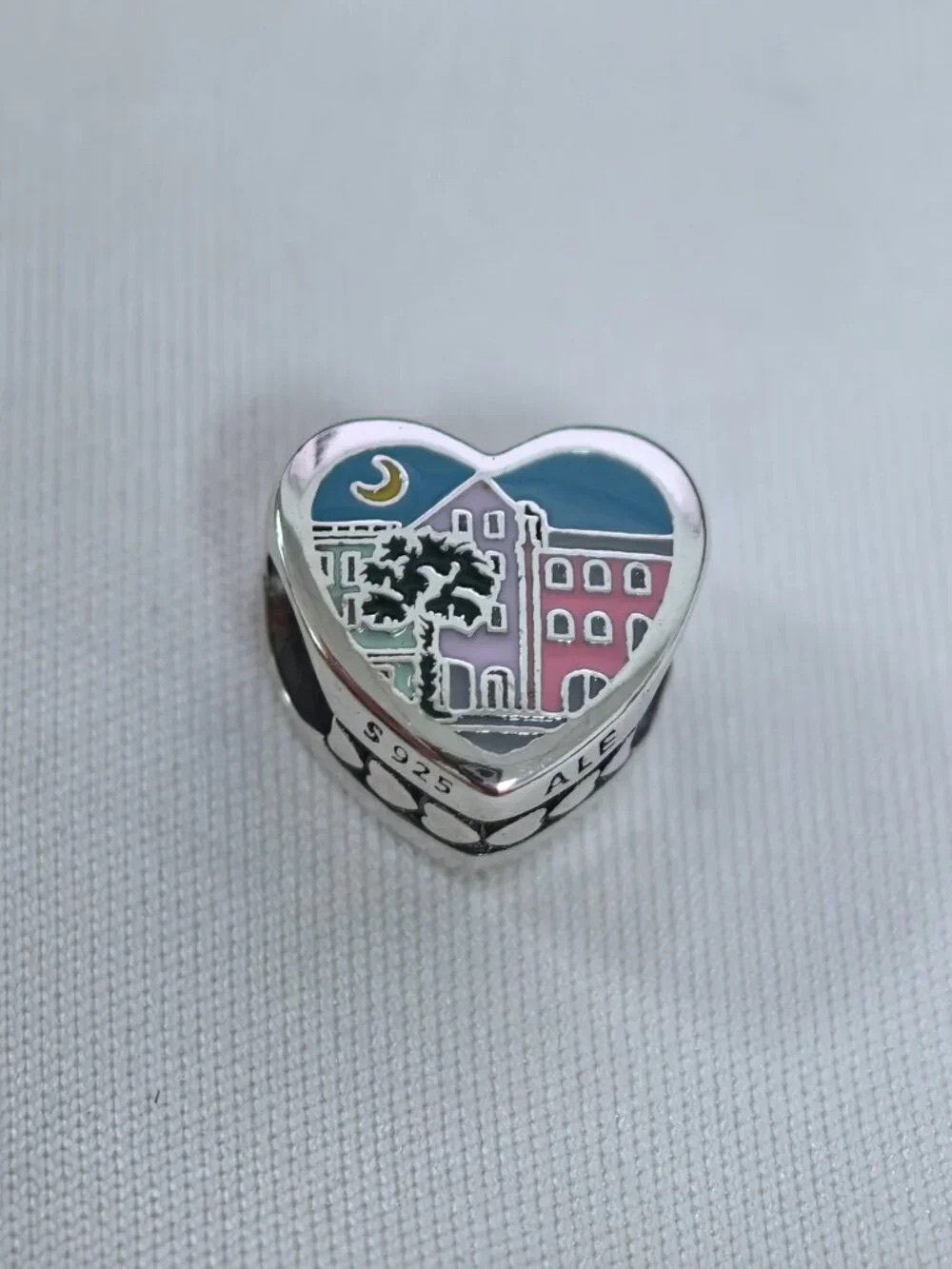 Pandora Heart Charm with Pink & Blue Enamel City Scene